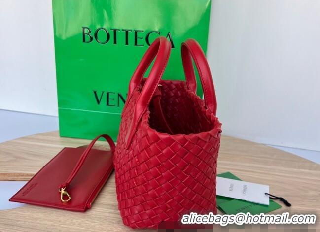 New Cheap Bottega Veneta Mini Cabat Tote Bag in Intreccio Leather 709464 Red 2025
