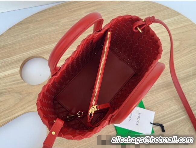 New Cheap Bottega Veneta Mini Cabat Tote Bag in Intreccio Leather 709464 Red 2025