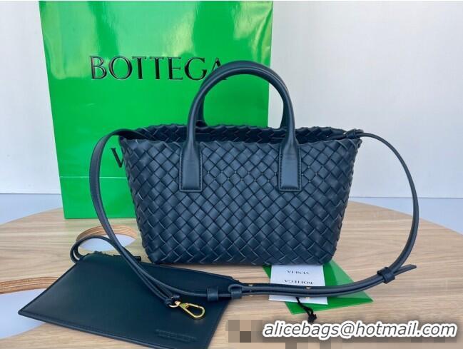 Famous Brand Bottega Veneta Mini Cabat Tote Bag in Intreccio Leather 709464 Dark Blue 2025