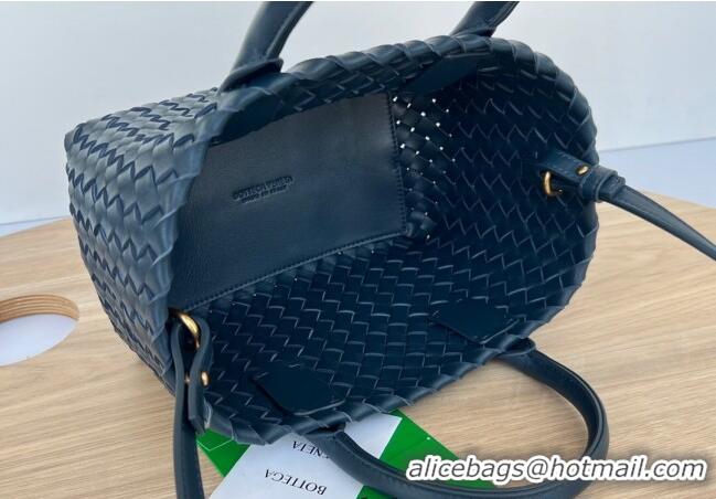 Famous Brand Bottega Veneta Mini Cabat Tote Bag in Intreccio Leather 709464 Dark Blue 2025