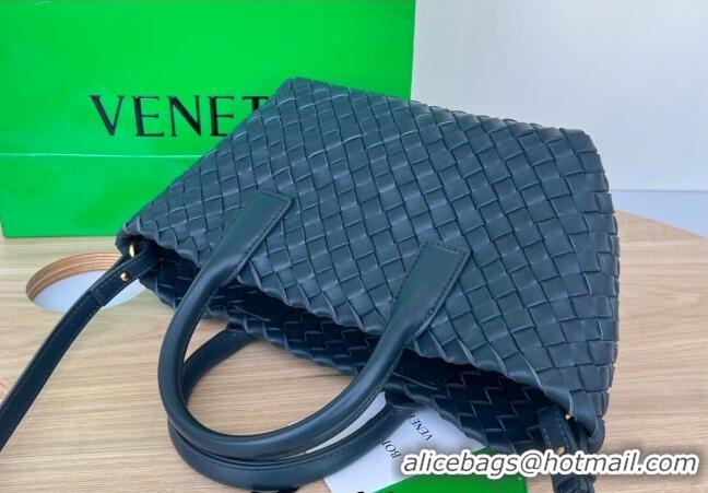 Famous Brand Bottega Veneta Mini Cabat Tote Bag in Intreccio Leather 709464 Dark Blue 2025