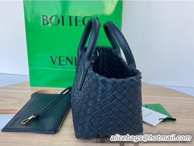Famous Brand Bottega Veneta Mini Cabat Tote Bag in Intreccio Leather 709464 Dark Blue 2025