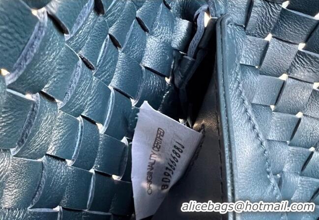 Famous Brand Bottega Veneta Mini Cabat Tote Bag in Intreccio Leather 709464 Dark Blue 2025