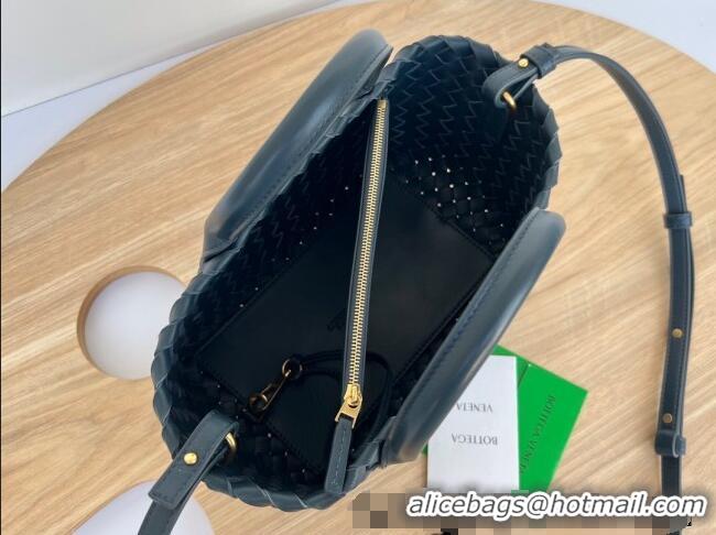 Famous Brand Bottega Veneta Mini Cabat Tote Bag in Intreccio Leather 709464 Dark Blue 2025