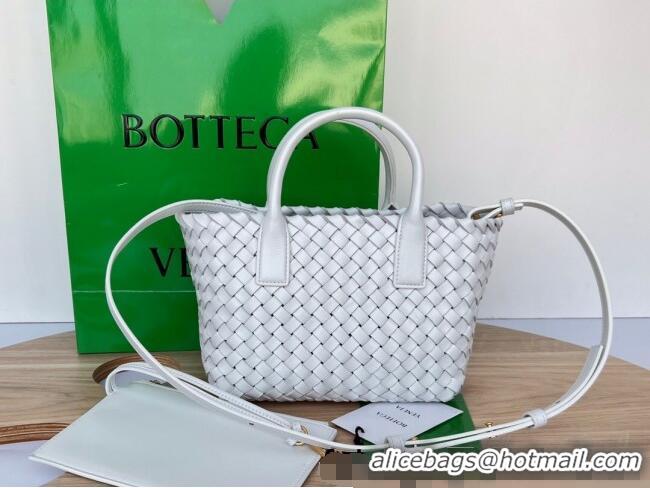 Popular Discount Bottega Veneta Mini Cabat Tote Bag in Intreccio Leather 709464 White 2025