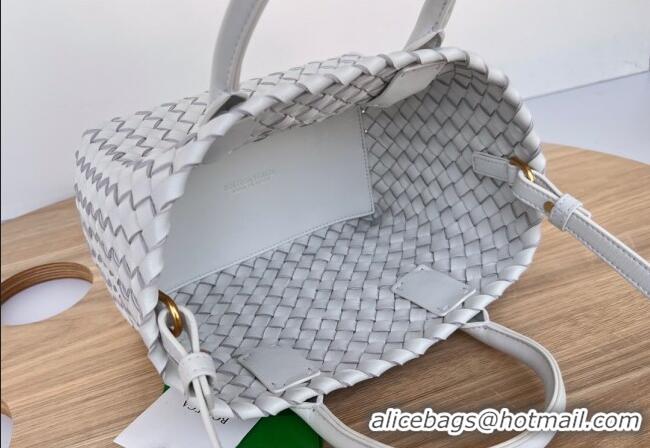 Popular Discount Bottega Veneta Mini Cabat Tote Bag in Intreccio Leather 709464 White 2025