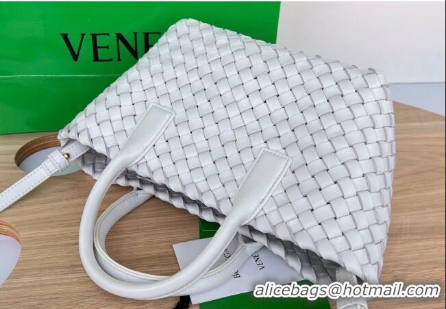 Popular Discount Bottega Veneta Mini Cabat Tote Bag in Intreccio Leather 709464 White 2025