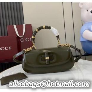 Famous Brand Gucci Bamboo Diva Medium Bag in Shiny Leather 827750 Forest Green 2025