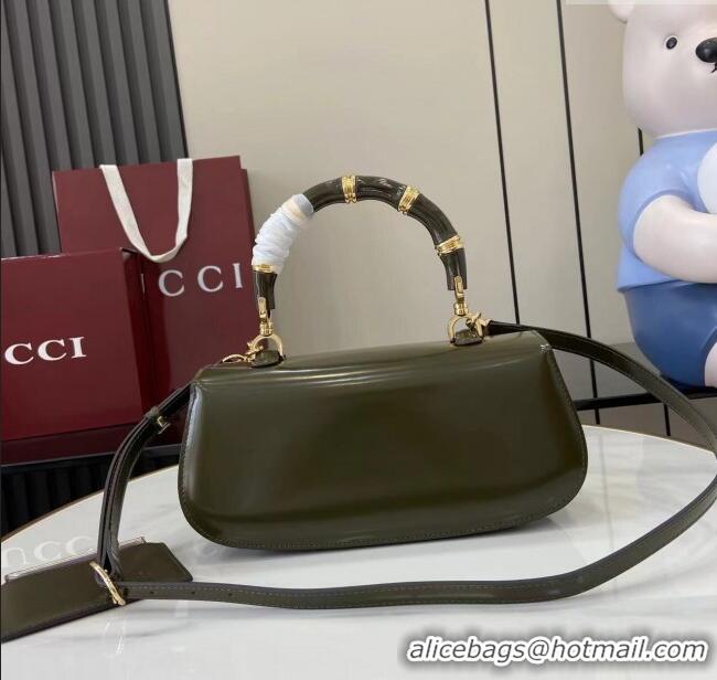 Famous Brand Gucci Bamboo Diva Medium Bag in Shiny Leather 827750 Forest Green 2025