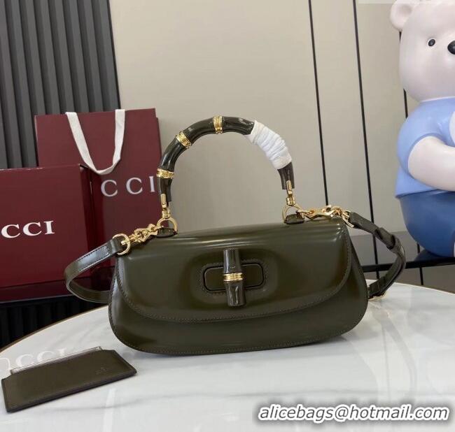 Famous Brand Gucci Bamboo Diva Medium Bag in Shiny Leather 827750 Forest Green 2025