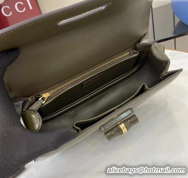 Famous Brand Gucci Bamboo Diva Medium Bag in Shiny Leather 827750 Forest Green 2025