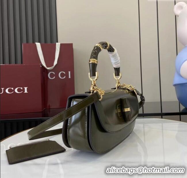 Famous Brand Gucci Bamboo Diva Medium Bag in Shiny Leather 827750 Forest Green 2025