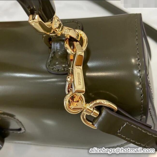 Famous Brand Gucci Bamboo Diva Medium Bag in Shiny Leather 827750 Forest Green 2025