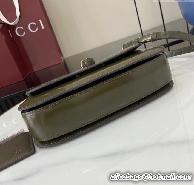 Famous Brand Gucci Bamboo Diva Medium Bag in Shiny Leather 827750 Forest Green 2025