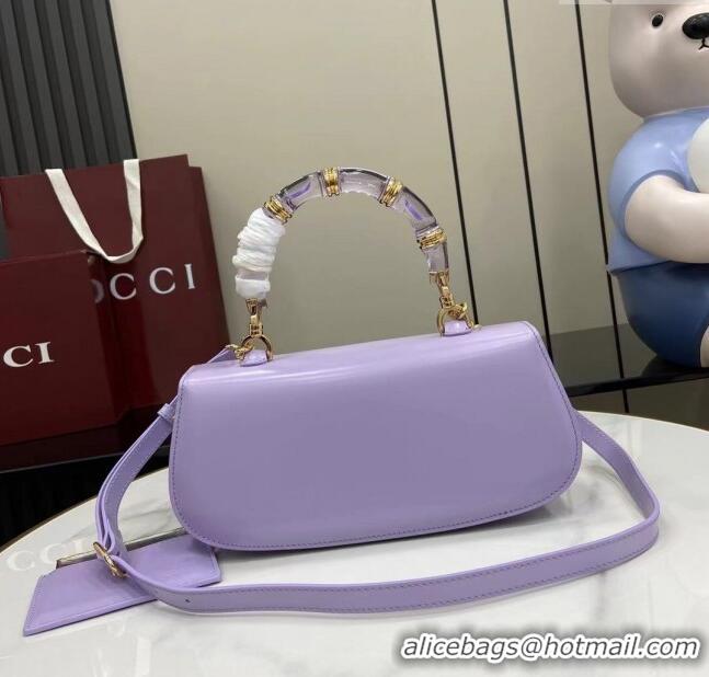 Top Quality Gucci Bamboo Diva Medium Bag in Shiny Leather 827750 Lilac Purple 2025