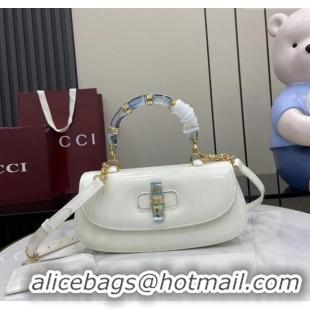 Original Cheap Gucci Bamboo Diva Medium Bag in Shiny Leather 827750 White 2025