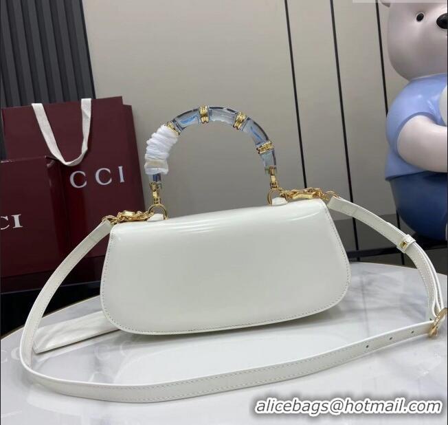 Original Cheap Gucci Bamboo Diva Medium Bag in Shiny Leather 827750 White 2025