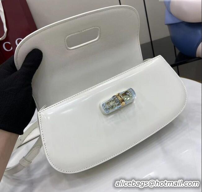 Original Cheap Gucci Bamboo Diva Medium Bag in Shiny Leather 827750 White 2025