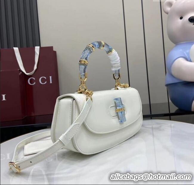 Original Cheap Gucci Bamboo Diva Medium Bag in Shiny Leather 827750 White 2025