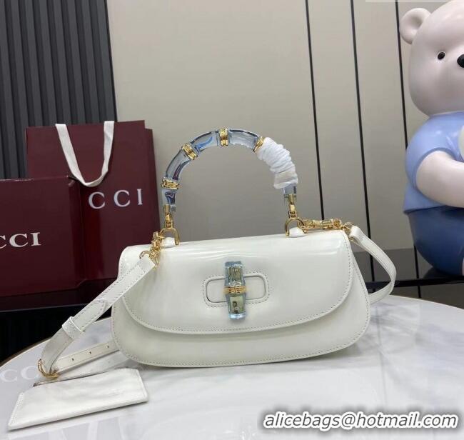 Original Cheap Gucci Bamboo Diva Medium Bag in Shiny Leather 827750 White 2025