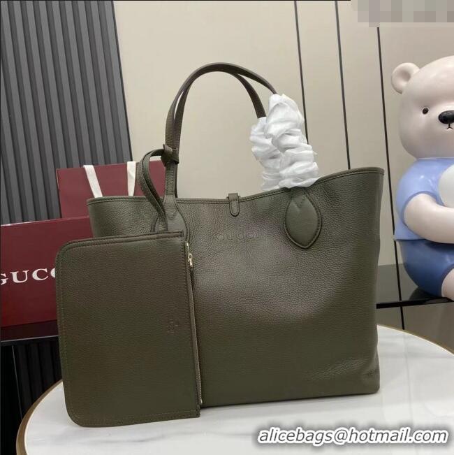Well Crafted Gucci Totissima Large Reversible Tote Bag in Grainy Leather 839112 Green 2025