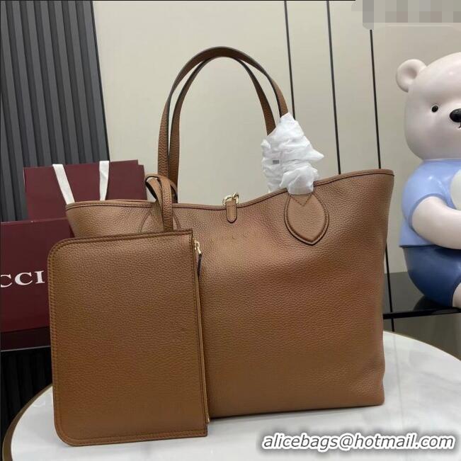 Buy Fashionable Gucci Totissima Large Reversible Tote Bag in Grainy Leather 839112 Brown 2025