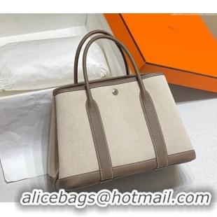 Discount Hermes Garden Party Bag 30cm in Canvas and Grained Leather H0522 Beige/Elephant Grey 2025