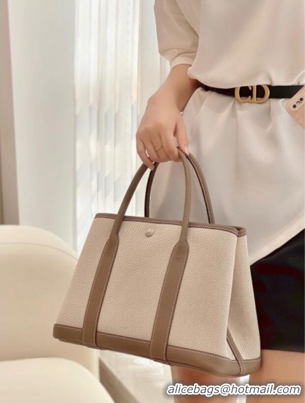 Discount Hermes Garden Party Bag 30cm in Canvas and Grained Leather H0522 Beige/Elephant Grey 2025