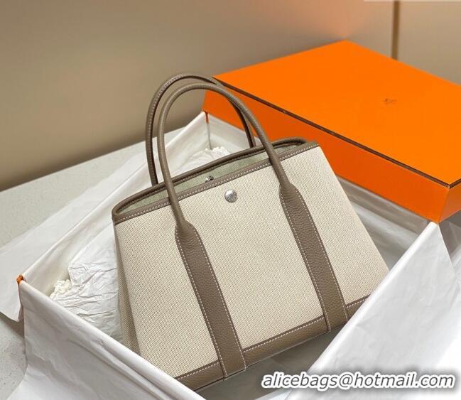 Discount Hermes Garden Party Bag 30cm in Canvas and Grained Leather H0522 Beige/Elephant Grey 2025