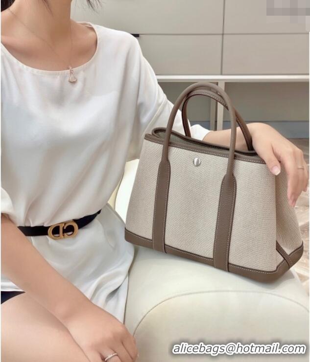 Discount Hermes Garden Party Bag 30cm in Canvas and Grained Leather H0522 Beige/Elephant Grey 2025