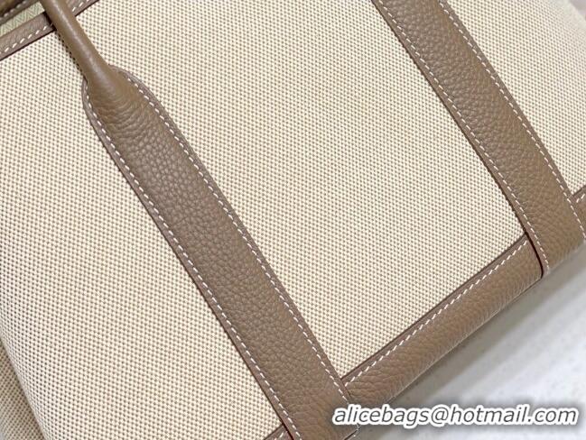 Discount Hermes Garden Party Bag 30cm in Canvas and Grained Leather H0522 Beige/Elephant Grey 2025