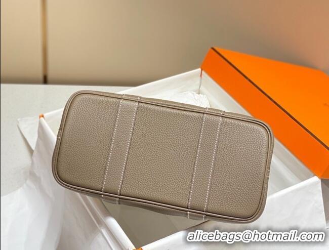 Discount Hermes Garden Party Bag 30cm in Canvas and Grained Leather H0522 Beige/Elephant Grey 2025