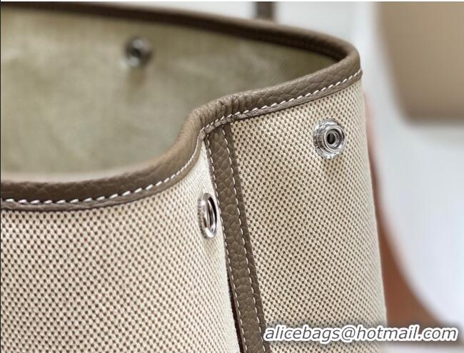 Discount Hermes Garden Party Bag 30cm in Canvas and Grained Leather H0522 Beige/Elephant Grey 2025