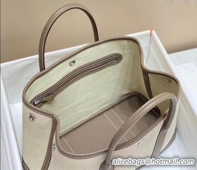 Discount Hermes Garden Party Bag 30cm in Canvas and Grained Leather H0522 Beige/Elephant Grey 2025