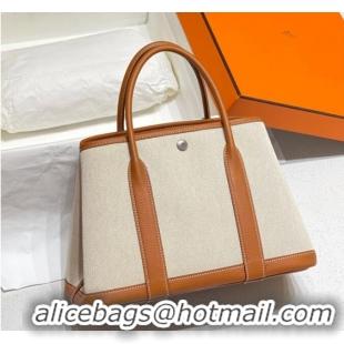 Good Taste Hermes Garden Party Bag 30cm in Canvas and Grained Leather H0522 Beige/Brown 2025