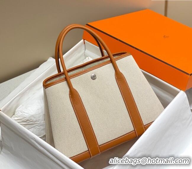 Good Taste Hermes Garden Party Bag 30cm in Canvas and Grained Leather H0522 Beige/Brown 2025