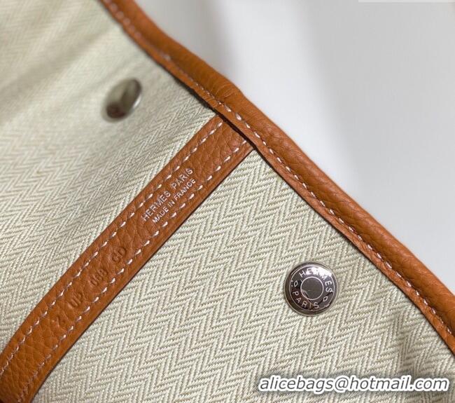 Good Taste Hermes Garden Party Bag 30cm in Canvas and Grained Leather H0522 Beige/Brown 2025