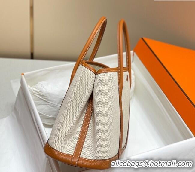 Good Taste Hermes Garden Party Bag 30cm in Canvas and Grained Leather H0522 Beige/Brown 2025