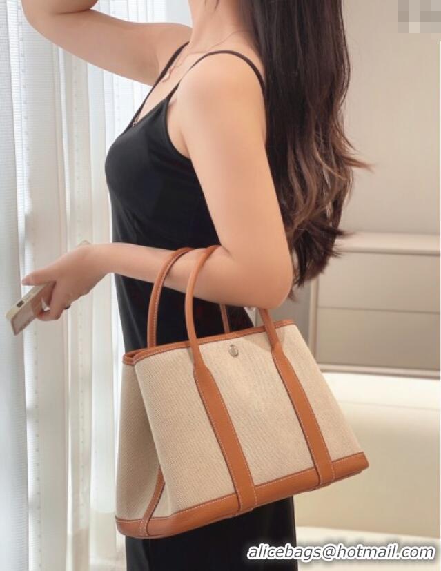 Good Taste Hermes Garden Party Bag 30cm in Canvas and Grained Leather H0522 Beige/Brown 2025