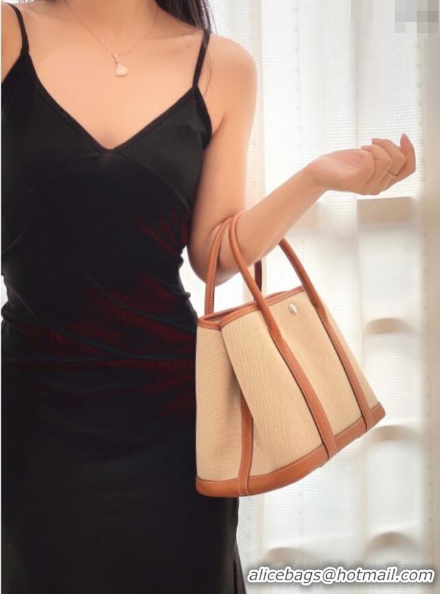 Good Taste Hermes Garden Party Bag 30cm in Canvas and Grained Leather H0522 Beige/Brown 2025