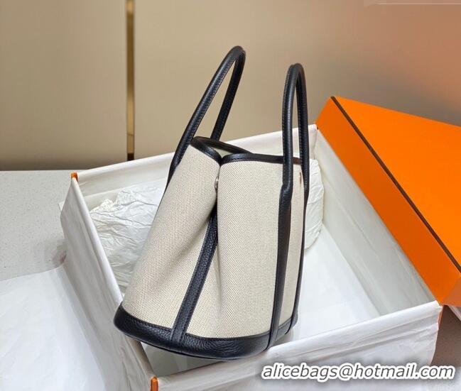 Best Quality Hermes Garden Party Bag 30cm in Canvas and Grained Leather H0522 Beige/Black 2025