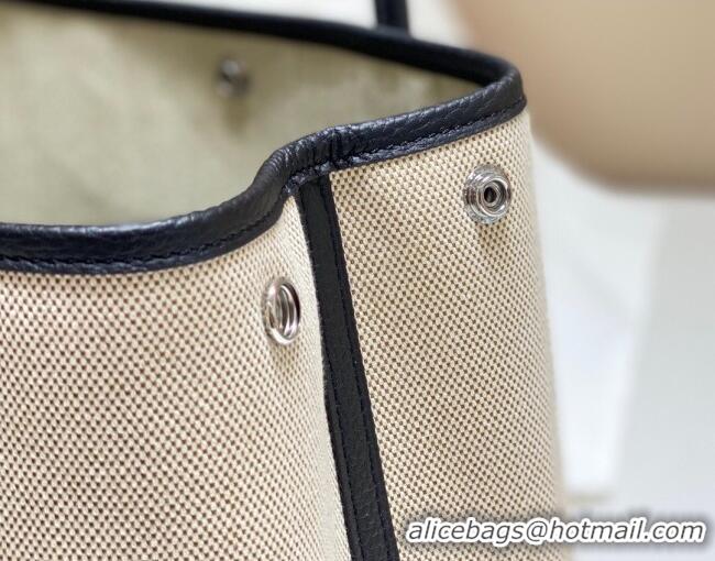 Best Quality Hermes Garden Party Bag 30cm in Canvas and Grained Leather H0522 Beige/Black 2025