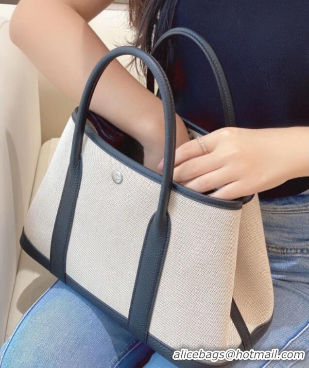Best Quality Hermes Garden Party Bag 30cm in Canvas and Grained Leather H0522 Beige/Black 2025