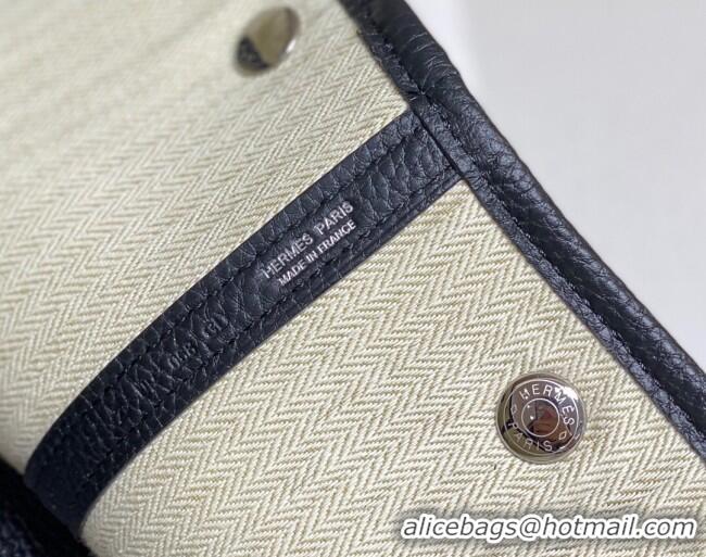 Best Quality Hermes Garden Party Bag 30cm in Canvas and Grained Leather H0522 Beige/Black 2025
