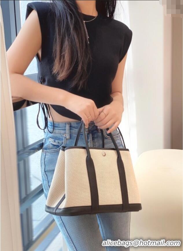 Best Quality Hermes Garden Party Bag 30cm in Canvas and Grained Leather H0522 Beige/Black 2025
