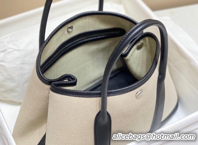 Best Quality Hermes Garden Party Bag 30cm in Canvas and Grained Leather H0522 Beige/Black 2025