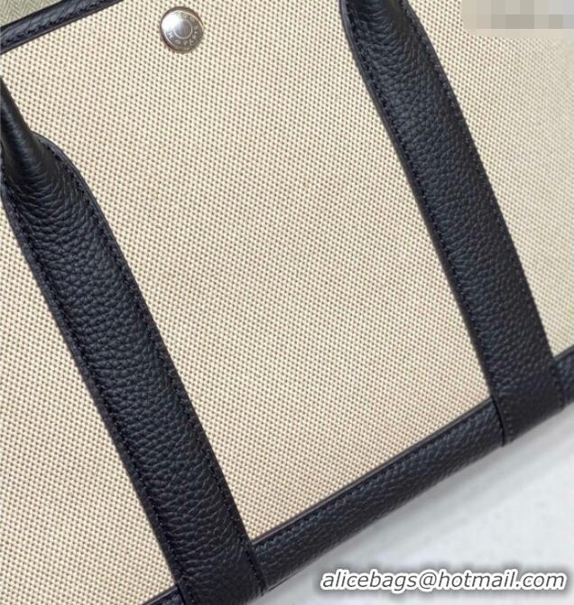 Best Quality Hermes Garden Party Bag 30cm in Canvas and Grained Leather H0522 Beige/Black 2025
