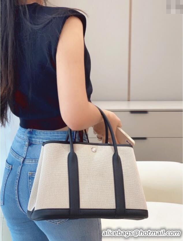 Best Quality Hermes Garden Party Bag 30cm in Canvas and Grained Leather H0522 Beige/Black 2025