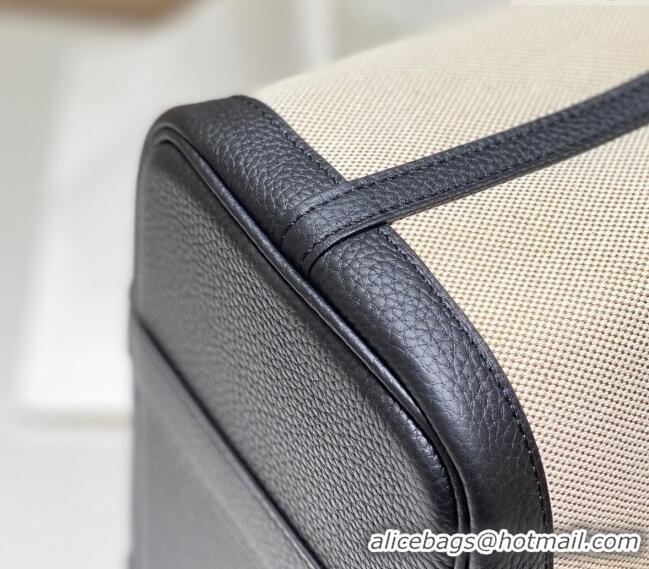 Best Quality Hermes Garden Party Bag 30cm in Canvas and Grained Leather H0522 Beige/Black 2025