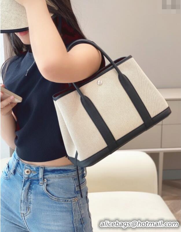 Best Quality Hermes Garden Party Bag 30cm in Canvas and Grained Leather H0522 Beige/Black 2025